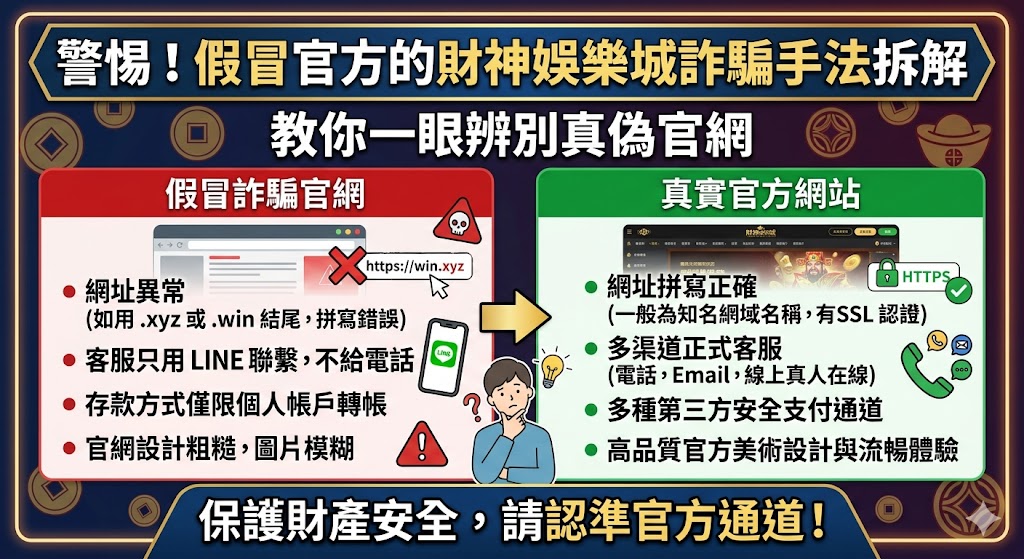 警惕！假冒官方的財神娛樂城詐騙手法拆解，教你一眼辨別真偽官網